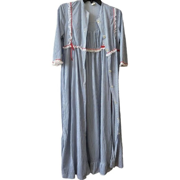 Vintage TEXSHEEN Lingerie Prairie Modest Lace Gown Robe XS Set Semi Sheer Sissy - Picture 1 of 12